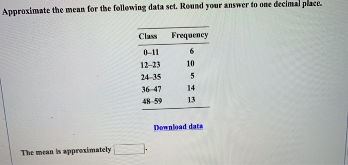 Solved Approximate the mean for the following data set. | Chegg.com