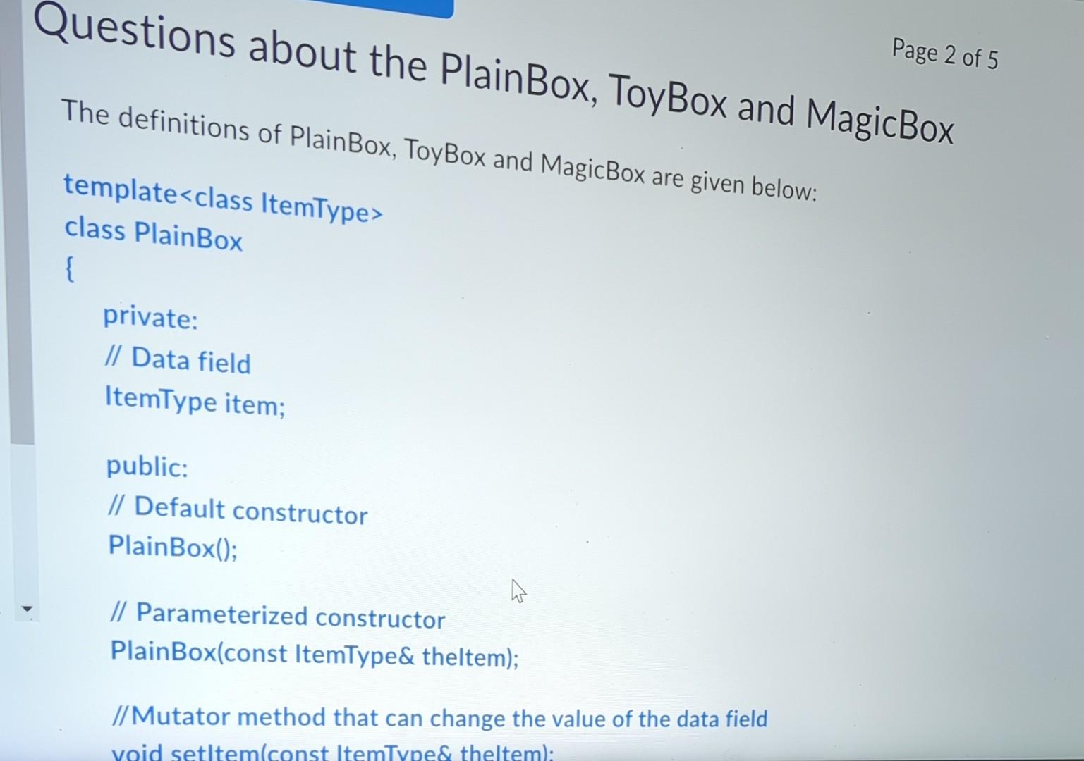 Solved Questions about the PlainBox , ToyBox and MagicBox .