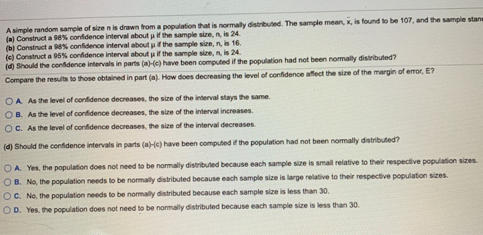 Solved A simple random sample of size n is drawn from a | Chegg.com