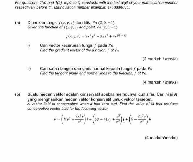 Solved For questions 1(a) and 1(b), replace Q constants with | Chegg.com