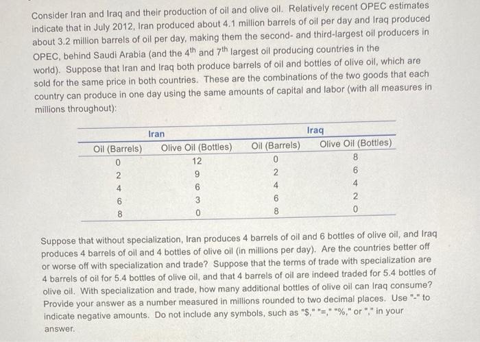 Solved Consider Iran and Iraq and their production of oil | Chegg.com