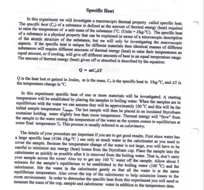 Specific Heat Lab Answer Key Solved Specific Heat Lab Instructions In this exercise you | Chegg.com
