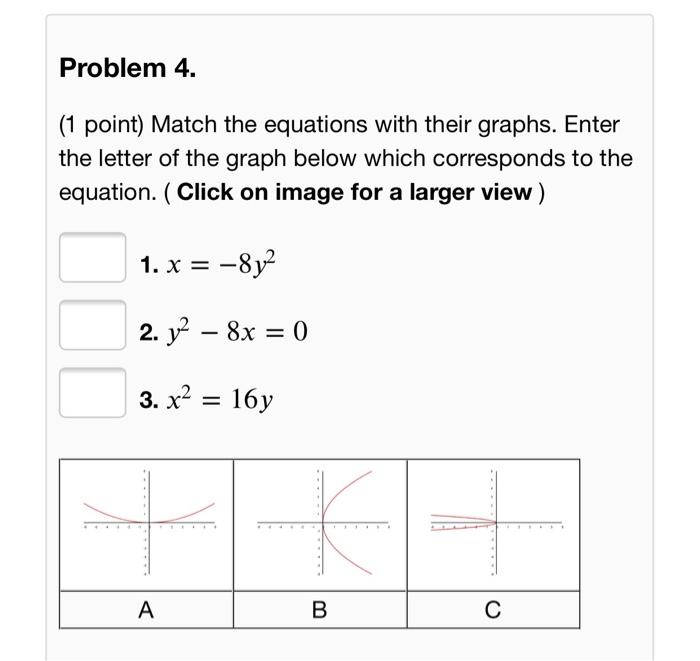 Solved Problem 4. (1 point) Match the equations with their | Chegg.com
