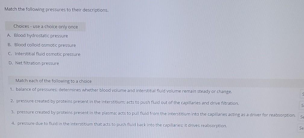 Solved Match the following pressures to their descriptions. | Chegg.com