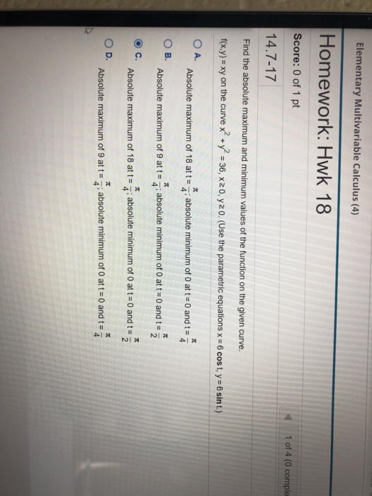 Multivariable Math Homework Problem Solved Elementary Multivariable Calculus (4) Homework: Hwk | Chegg.com