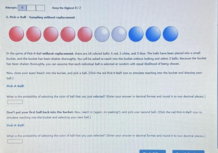 Solved 3. Pick-a-Ball-5ampling without replacement In the | Chegg.com