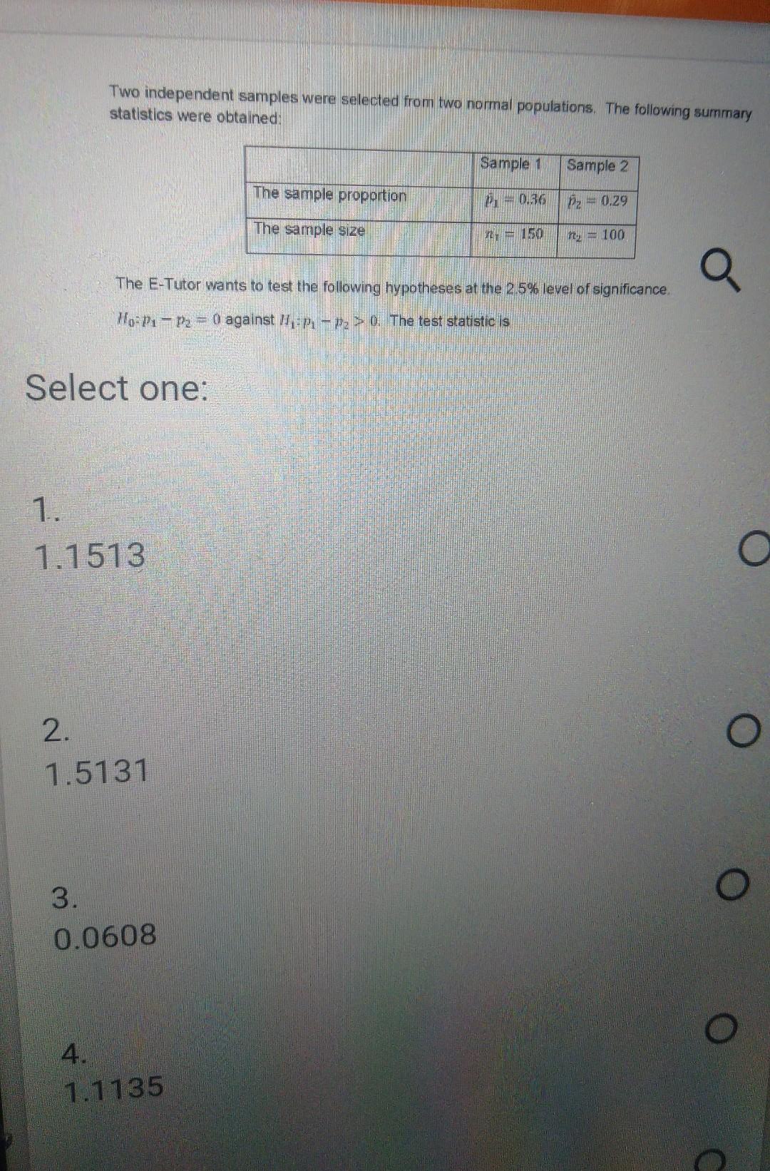 SOLVED: Two independent samples were selected from two normal