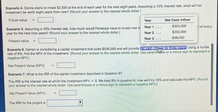 Solved Solve various time value of money scenarios. Scenario | Chegg.com