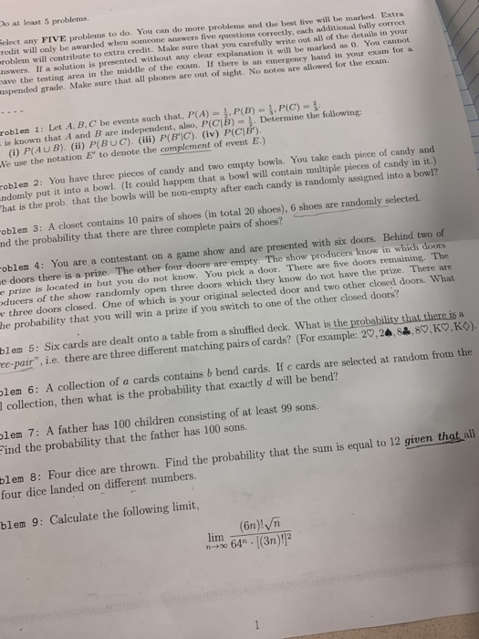 Solved Do at least 5 problems. Select any FIVE problems to | Chegg.com