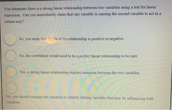 Solved strong linear relationship between two variables | Chegg.com