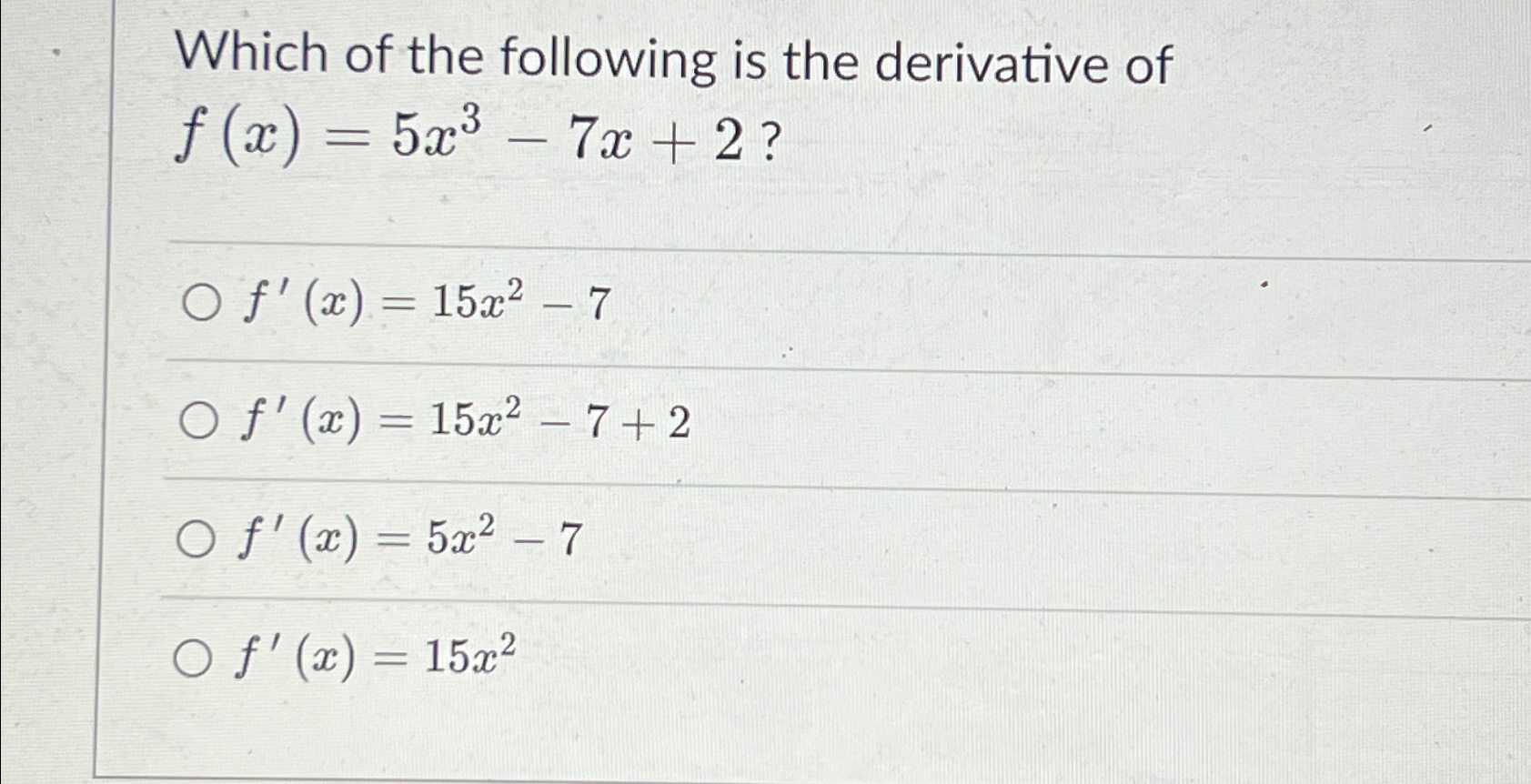 what is the derivative of f x 3x 2 2x 5