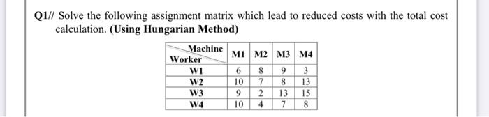 Solved Q1// Solve the following assignment matrix which lead | Chegg.com