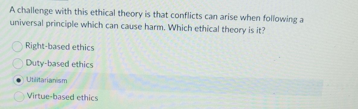 Solved A challenge with this ethical theory is that | Chegg.com