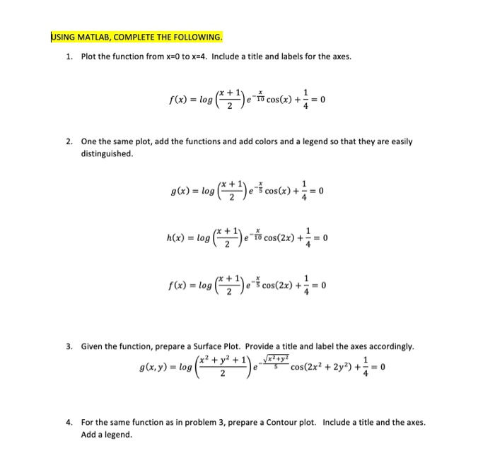 Solved USING MATLAB, COMPLETE THE FOLLOWING. 1. Plot the | Chegg.com
