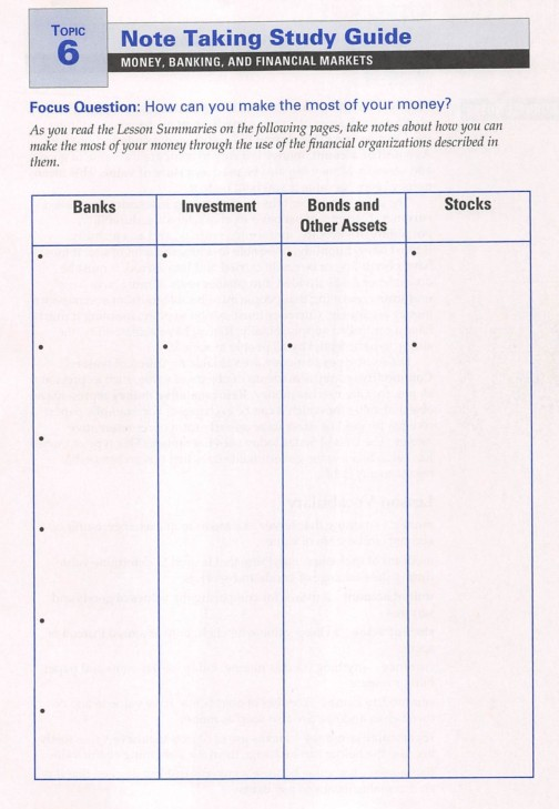 TOPIC 6 Note Taking Study Guide MONEY, BANKING, AND
