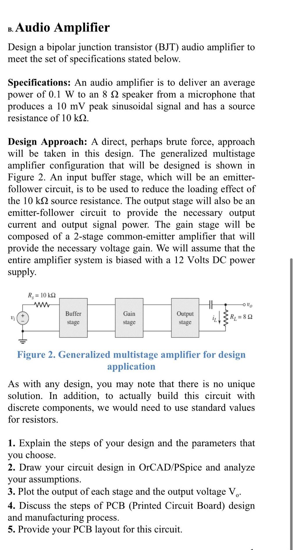 Solved b. Audio Amplifier Design a bipolar junction | Chegg.com