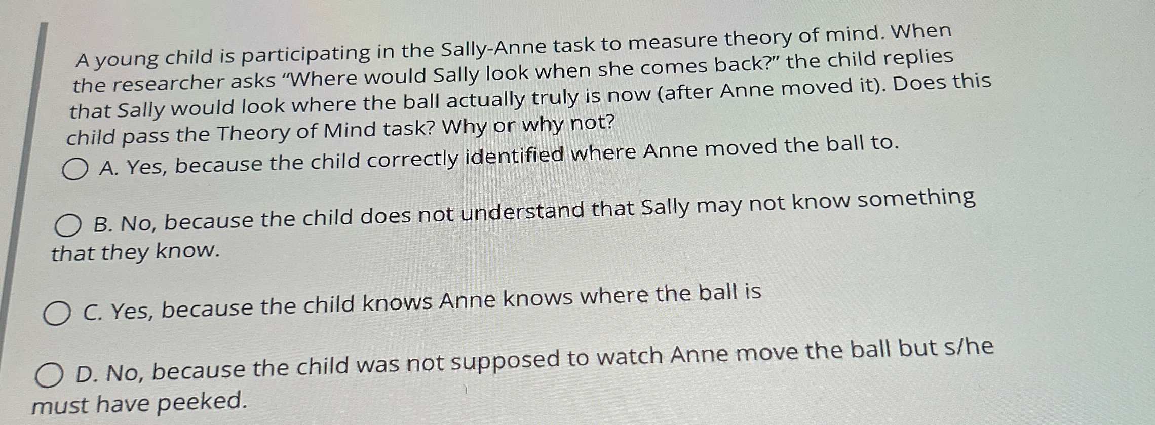 Solved A young child is participating in the Sally-Anne task | Chegg.com