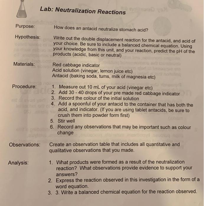 Solved Lab Neutralization Reactions Purpose How does an