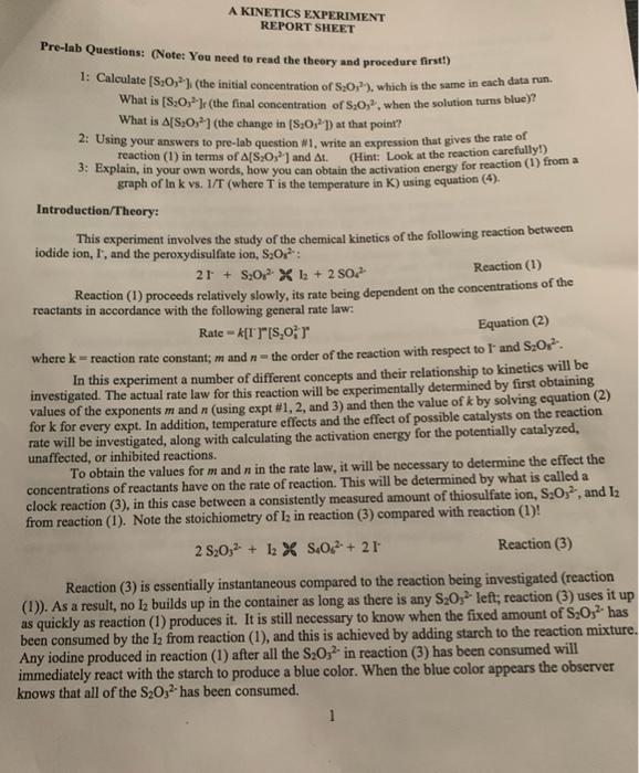 Solved A EXPERIMENT REPORT SHEET Prelab Questions