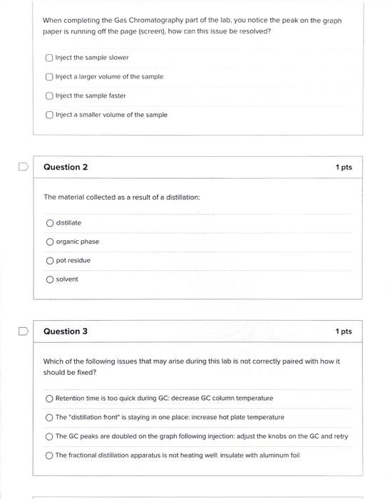 Solved When Completing The Gas Chromatography Part Of The | Chegg.com