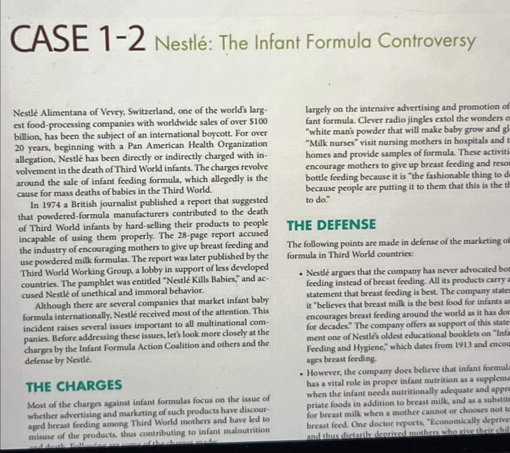 nestle infant formula case study answers