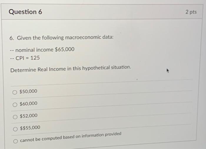 Solved Question 6 2 Pts 6. Given The Following Macroeconomic | Chegg.com