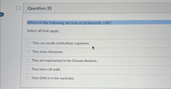 Solved Which Of The Following Are True Of Prokaryotic Cells? | Chegg.com