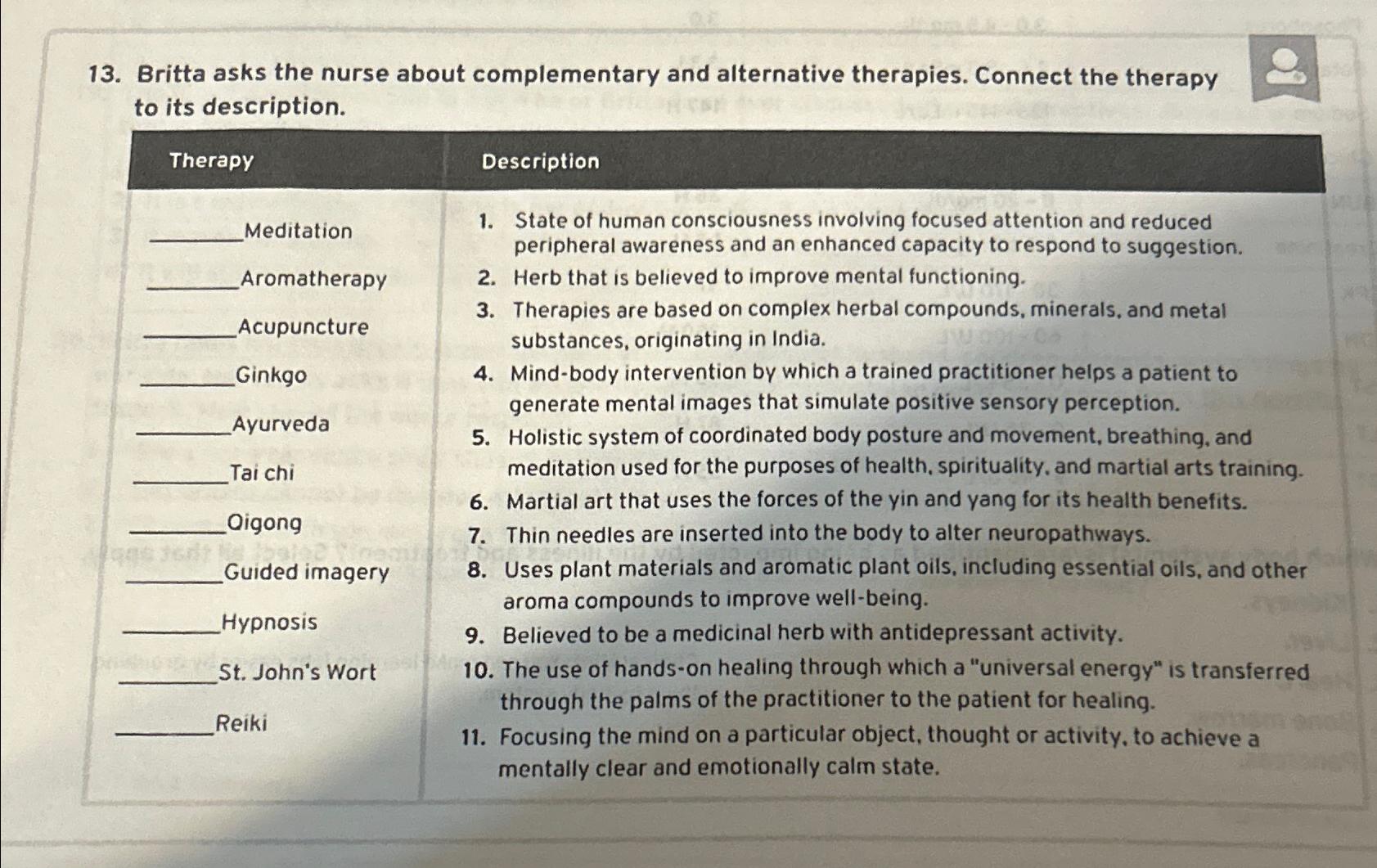 Solved Britta asks the nurse about complementary and | Chegg.com