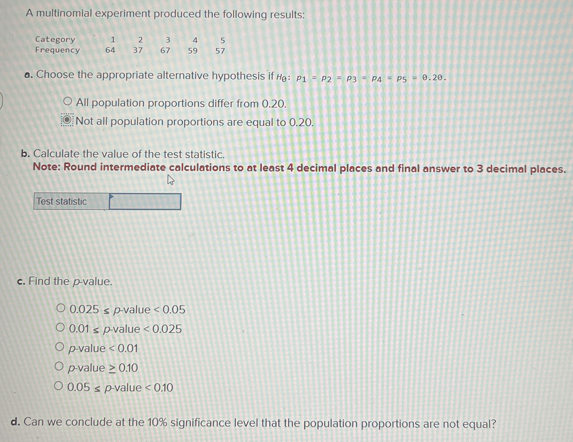 Solved A multinomial experiment produced the following | Chegg.com