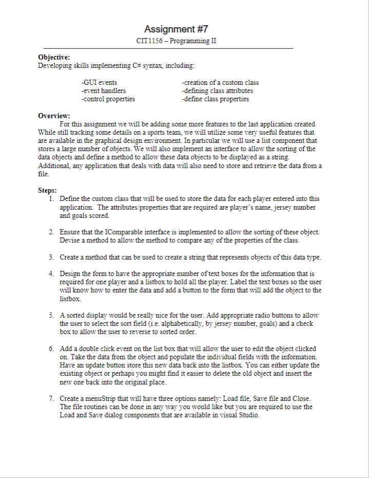 Solved Assignment #7CIT1156 - ﻿Programming | Chegg.com