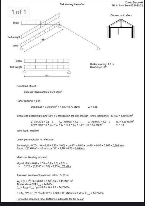 Calculating the rafter: Dawid Kurowski BA in Arch | Chegg.com