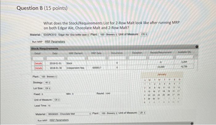 What does the Stock/Requirements List for 2-Row Malt | Chegg.com