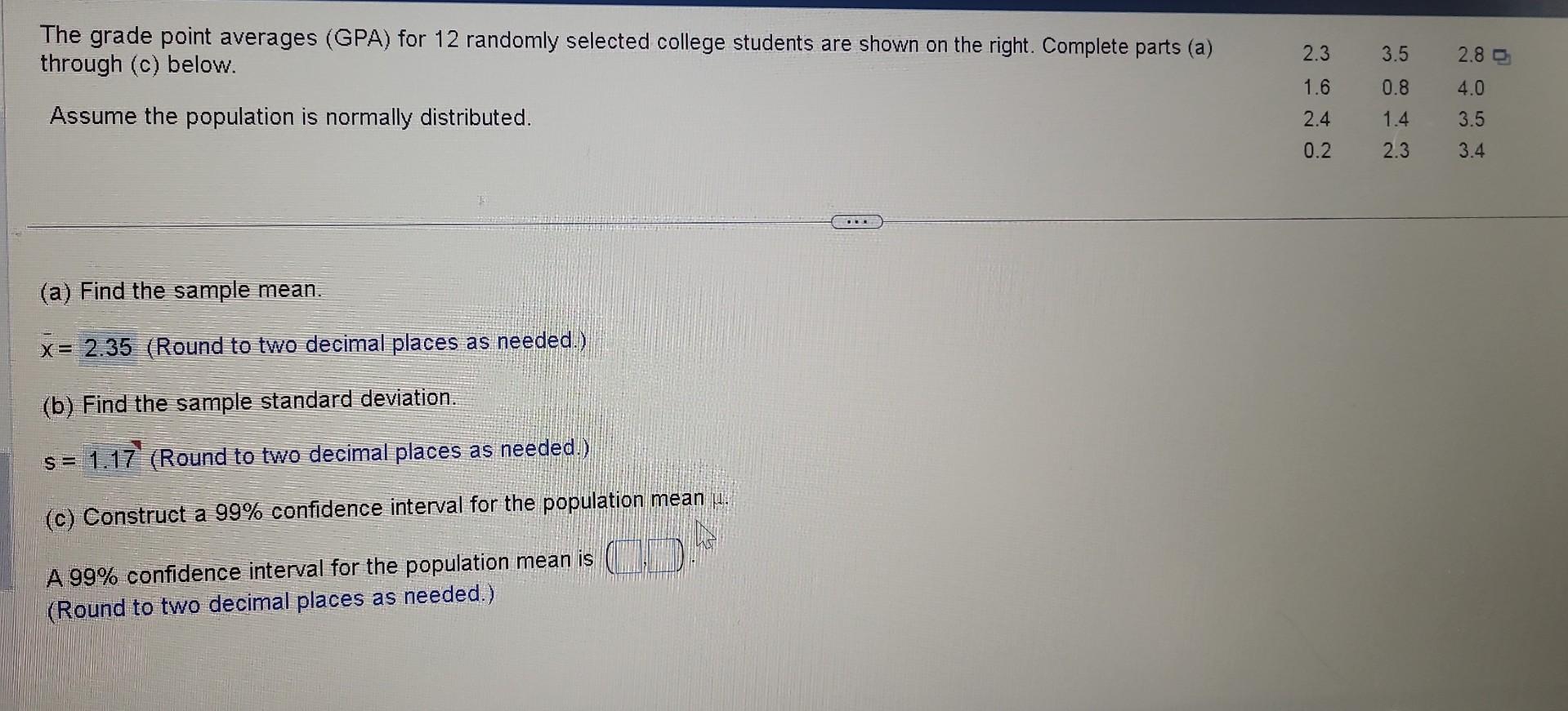 Solved The grade point averages (GPA) for 12 randomly | Chegg.com