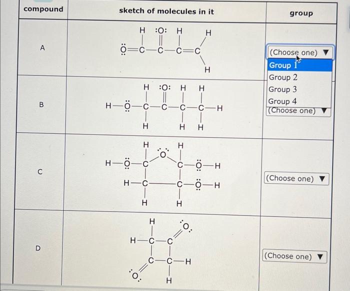 Solved Sort the molecular compounds in the table into groups | Chegg.com
