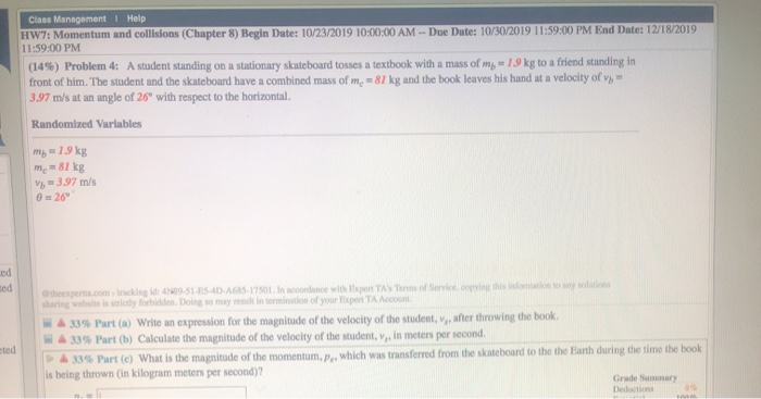Solved: Class Management Help HW7: Momentum And Collisions ... Solved: Class Management Help HW7: Momentum And Collisions ...