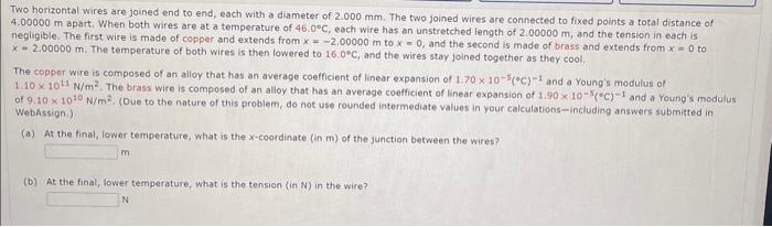 Solved Two horizontal wires are joined end to end, each with | Chegg.com