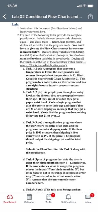 Solved 12:38 Lab 02 Conditional Flow Charts and... Lab: 1. | Chegg.com