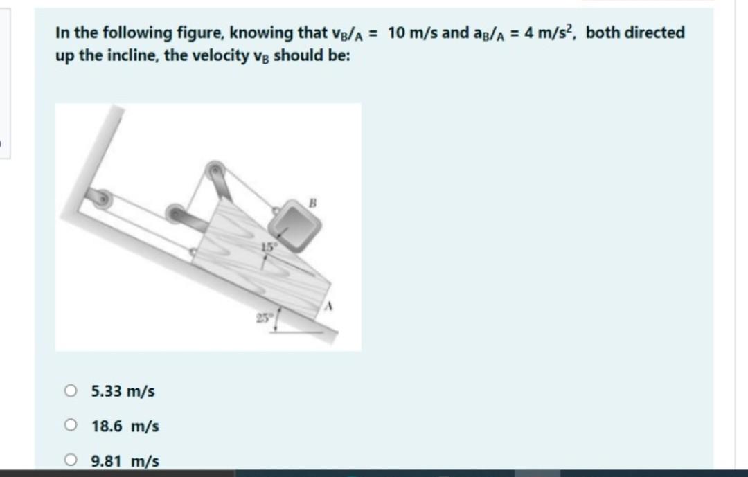 Solved In the following figure, knowing that vp/A = 10 m/s | Chegg.com