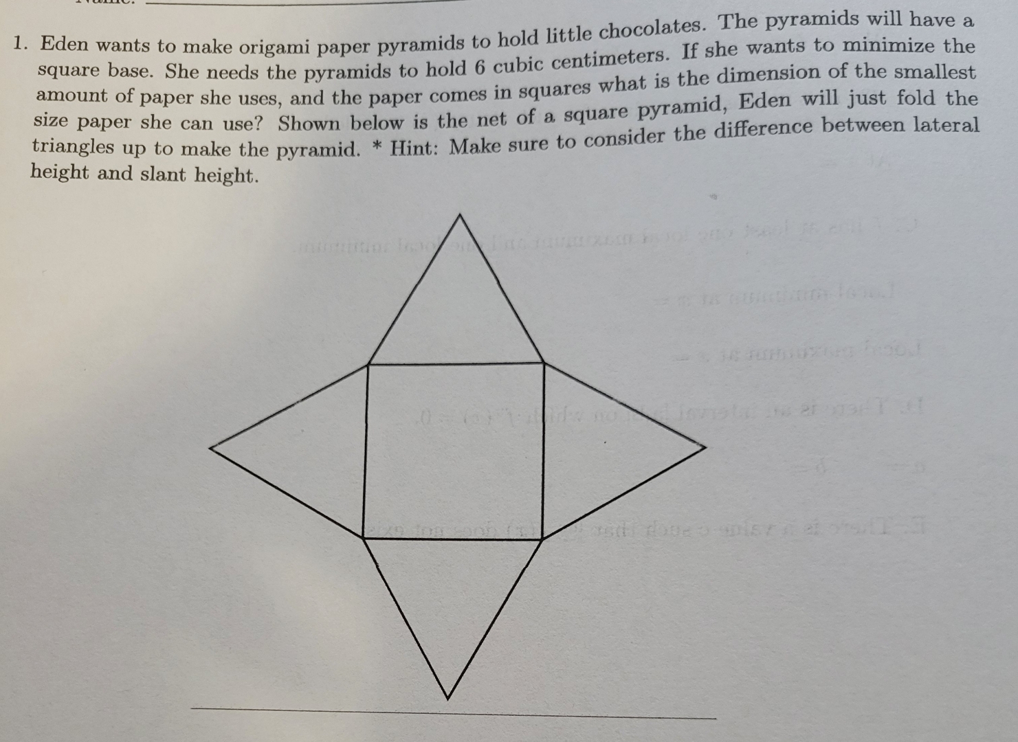 Origami Pyramid Mathmatics Solved Eden wants to make origami paper pyramids to hold | Chegg.com