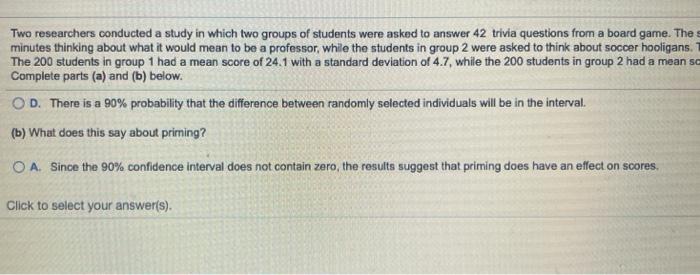 Solved TWO researchers conducted a study in which two groups | Chegg.com
