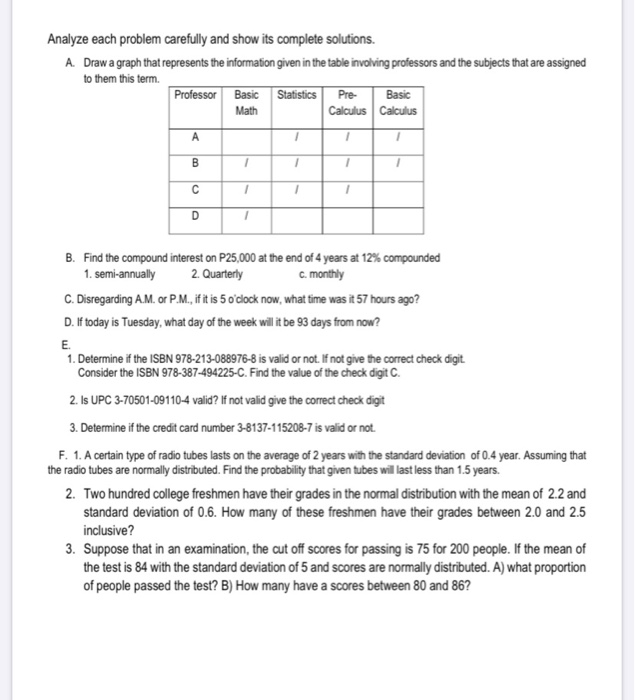 Solved Analyze each problem carefully and show its complete