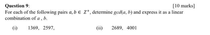 Solved Question 9: [10 Marks] For Each Of The Following | Chegg.com