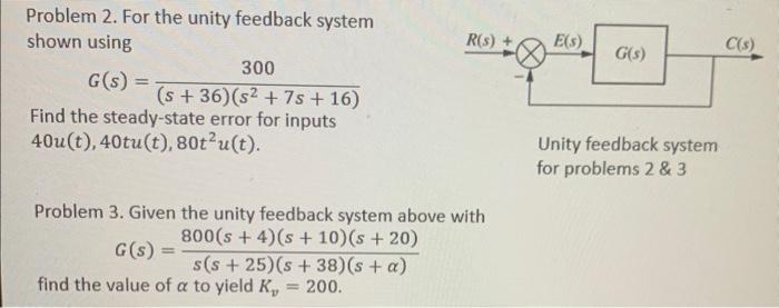 Solved Problem 2 . For the unity feedback system shown using | Chegg.com