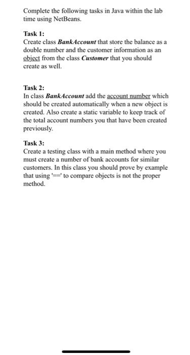 Solved Complete the following tasks in Java within the lab | Chegg.com