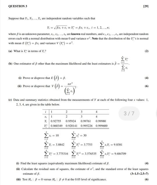 Solved Question 3 29 Suppose That Y Y Y Are Indep Chegg Com