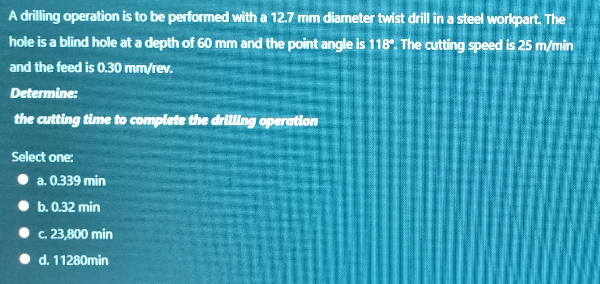 Solved A drilling operation is to be performed with a 12.7 | Chegg.com