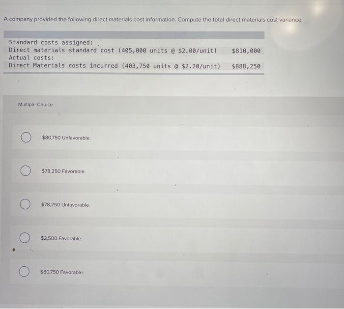 Solved A company provided the following direct materials | Chegg.com