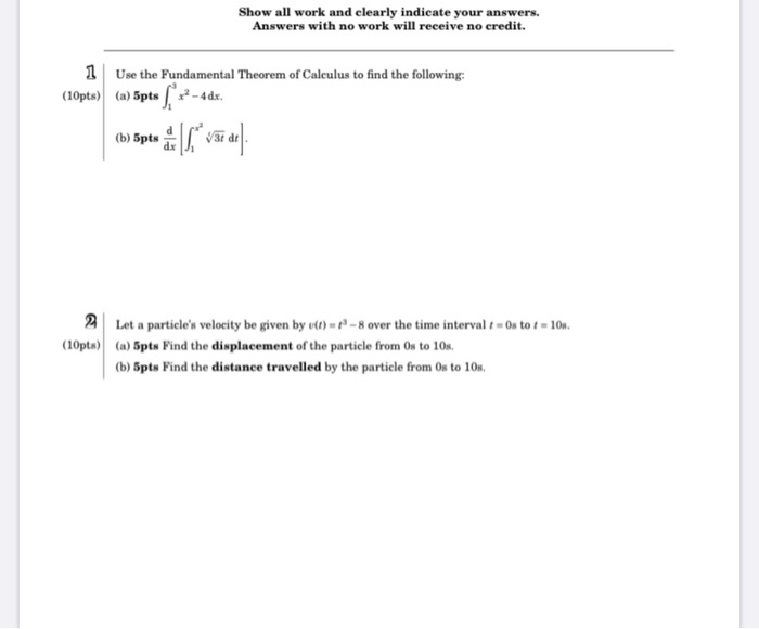 Solved Show all work and clearly indicate your answers. | Chegg.com
