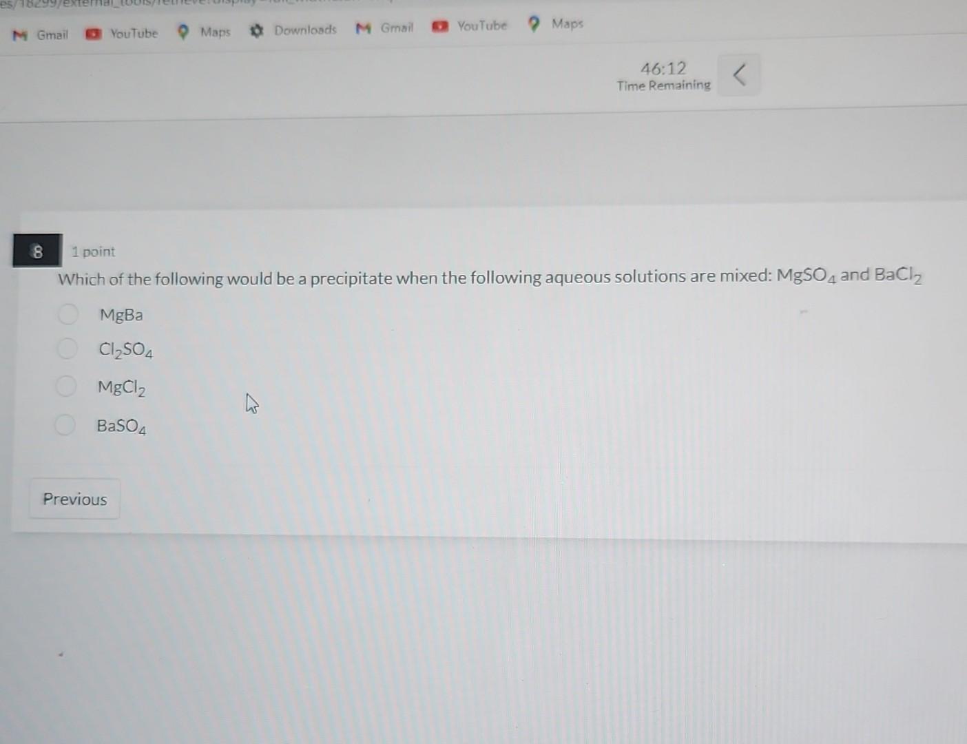 Solved 1 point Which of the following would be a precipitate | Chegg.com