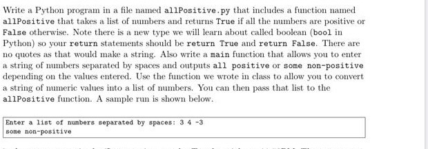 Solved Write a Python program in a file named allpositive.py | Chegg.com